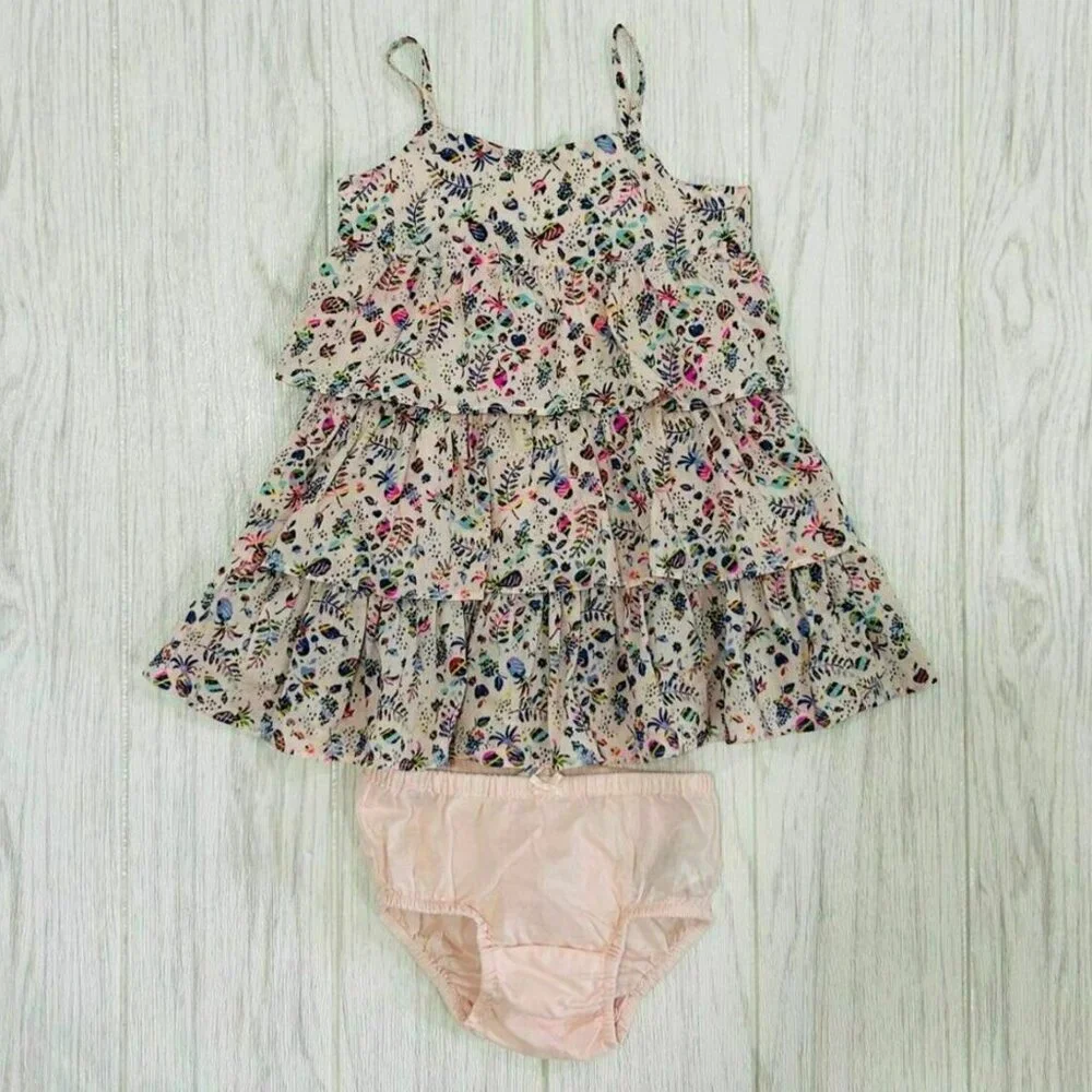 NEW Gap Baby 2 piece tiered Ruffled Floral Tank Dress with Diaper Cover Bloomers